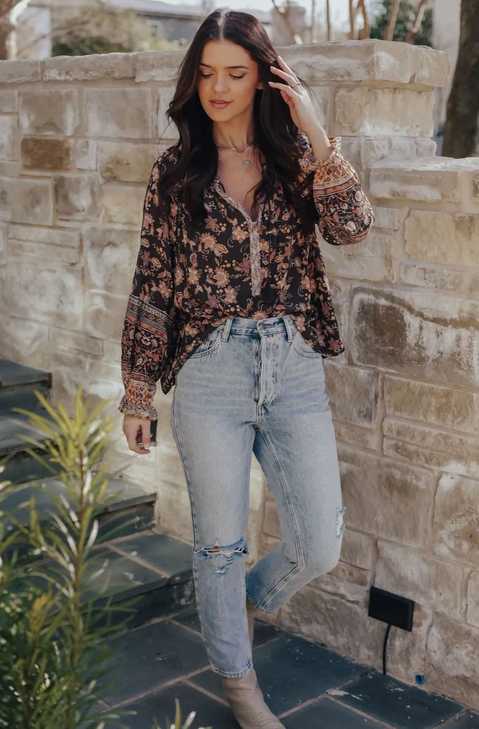 Henna Floral Peasant Blouse