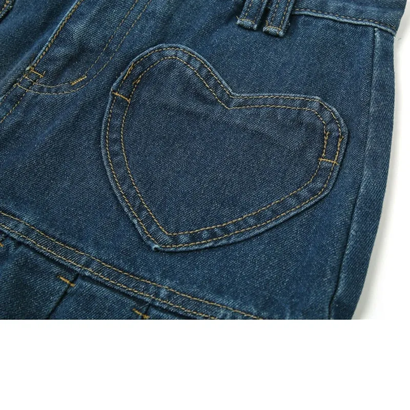 High Waist Y2k Pleated Denim Skirt Women Casual Blue Washed Mini Skirt