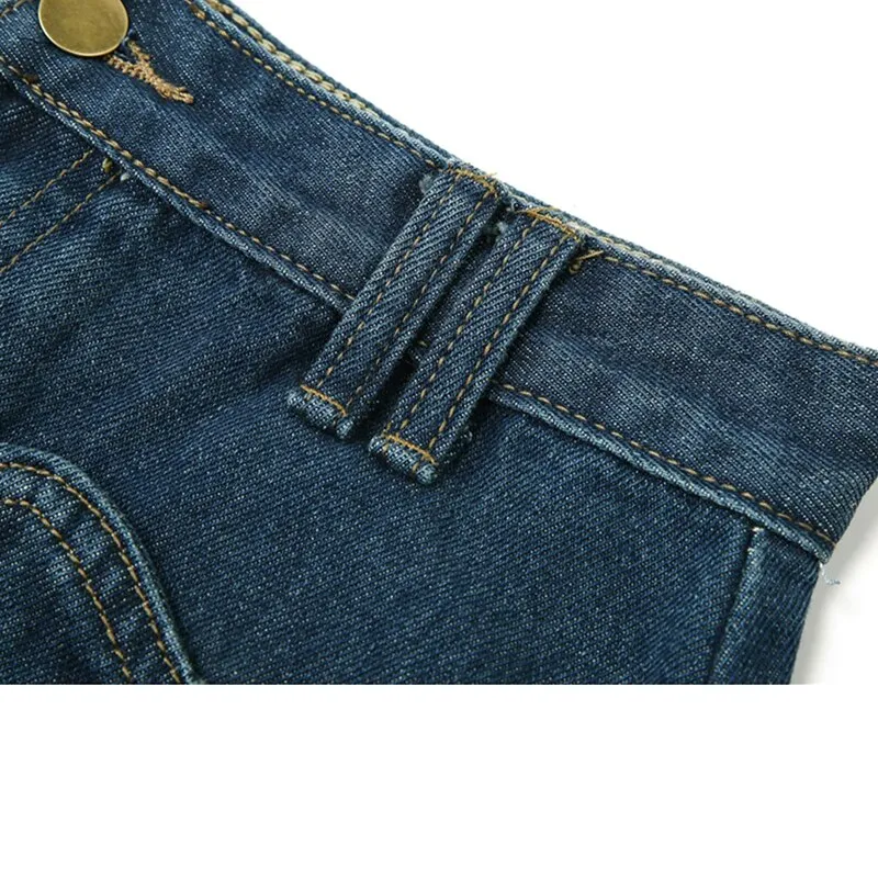 High Waist Y2k Pleated Denim Skirt Women Casual Blue Washed Mini Skirt