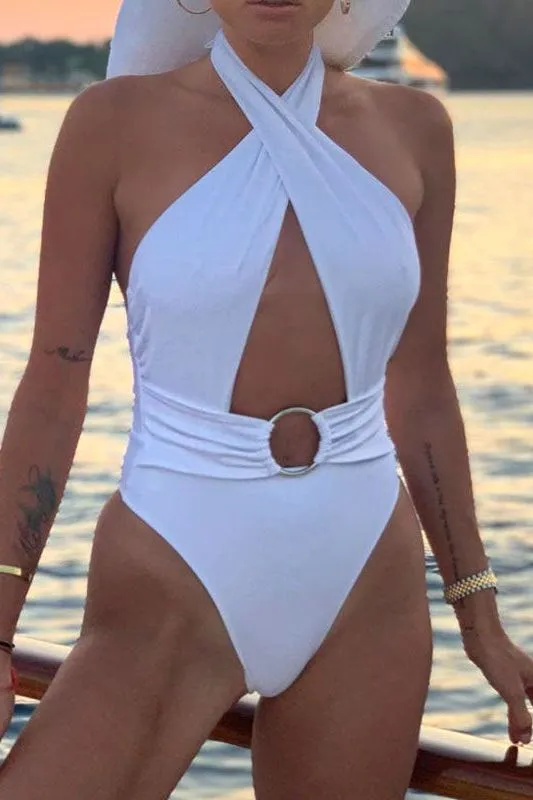 Hollow Halter Neck Swimsuit