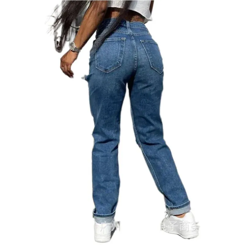 Hollow Out Ripped Straight Jeans