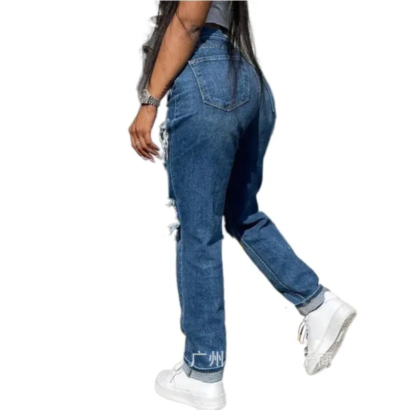 Hollow Out Ripped Straight Jeans
