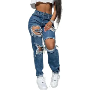 Hollow Out Ripped Straight Jeans