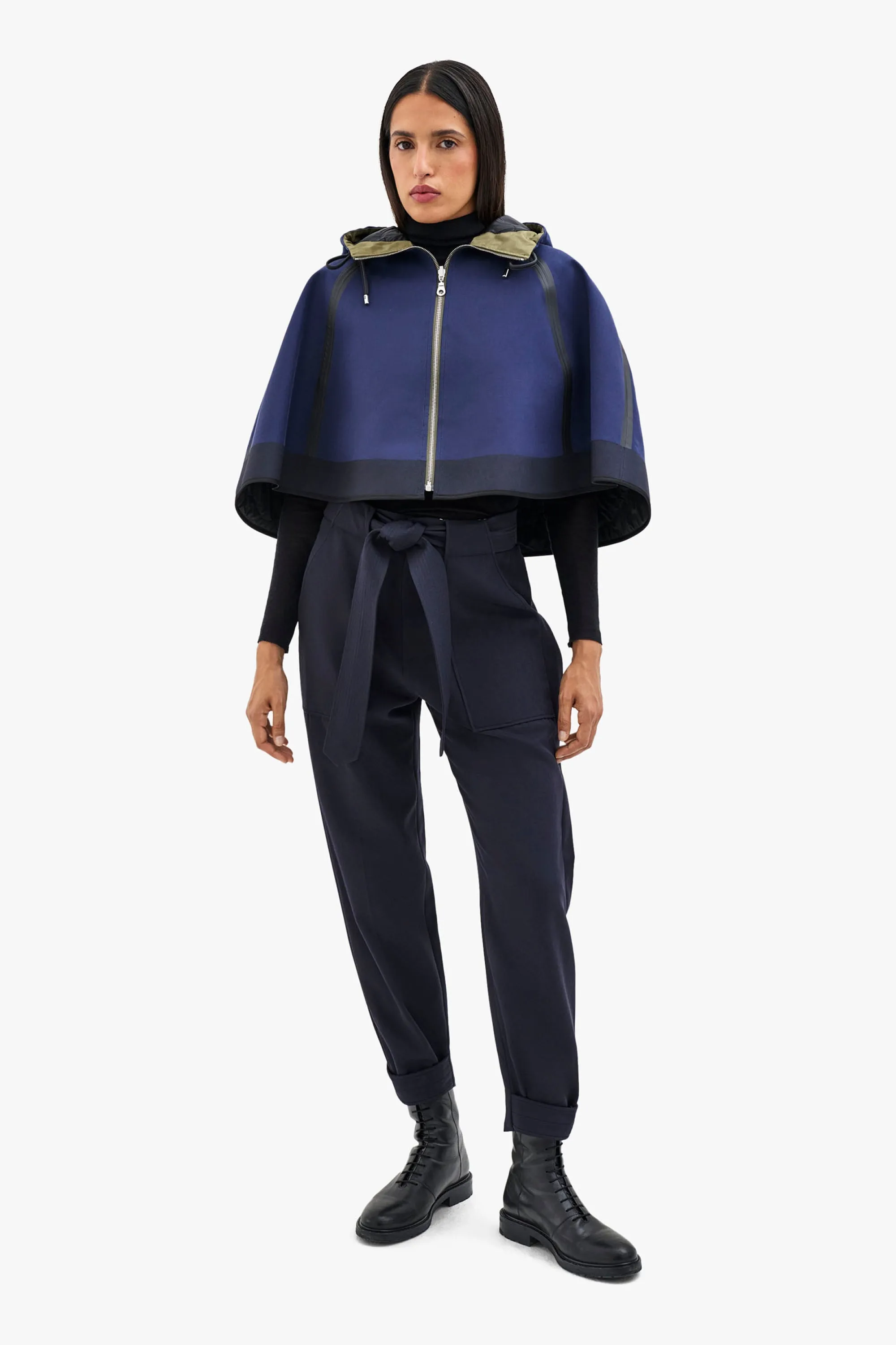 Hooded Rain Cape - Navy / Green Plaid