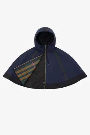 Hooded Rain Cape - Navy / Green Plaid