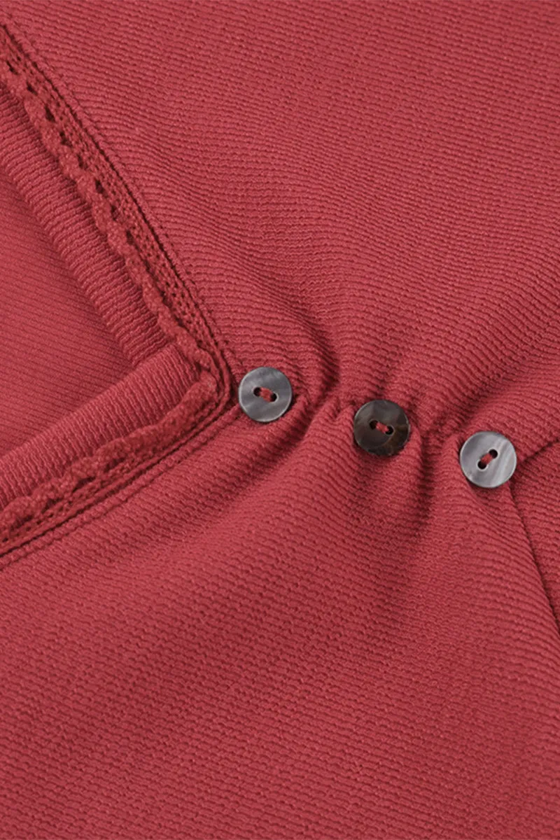 HTR1077 Deep V-Neck Buttoned Top