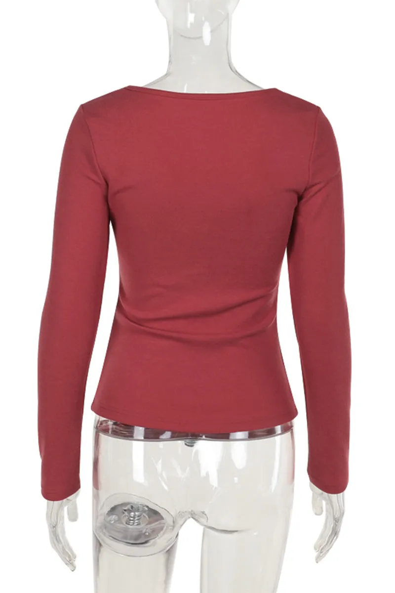 HTR1077 Deep V-Neck Buttoned Top