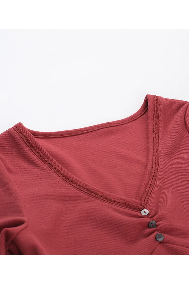 HTR1077 Deep V-Neck Buttoned Top