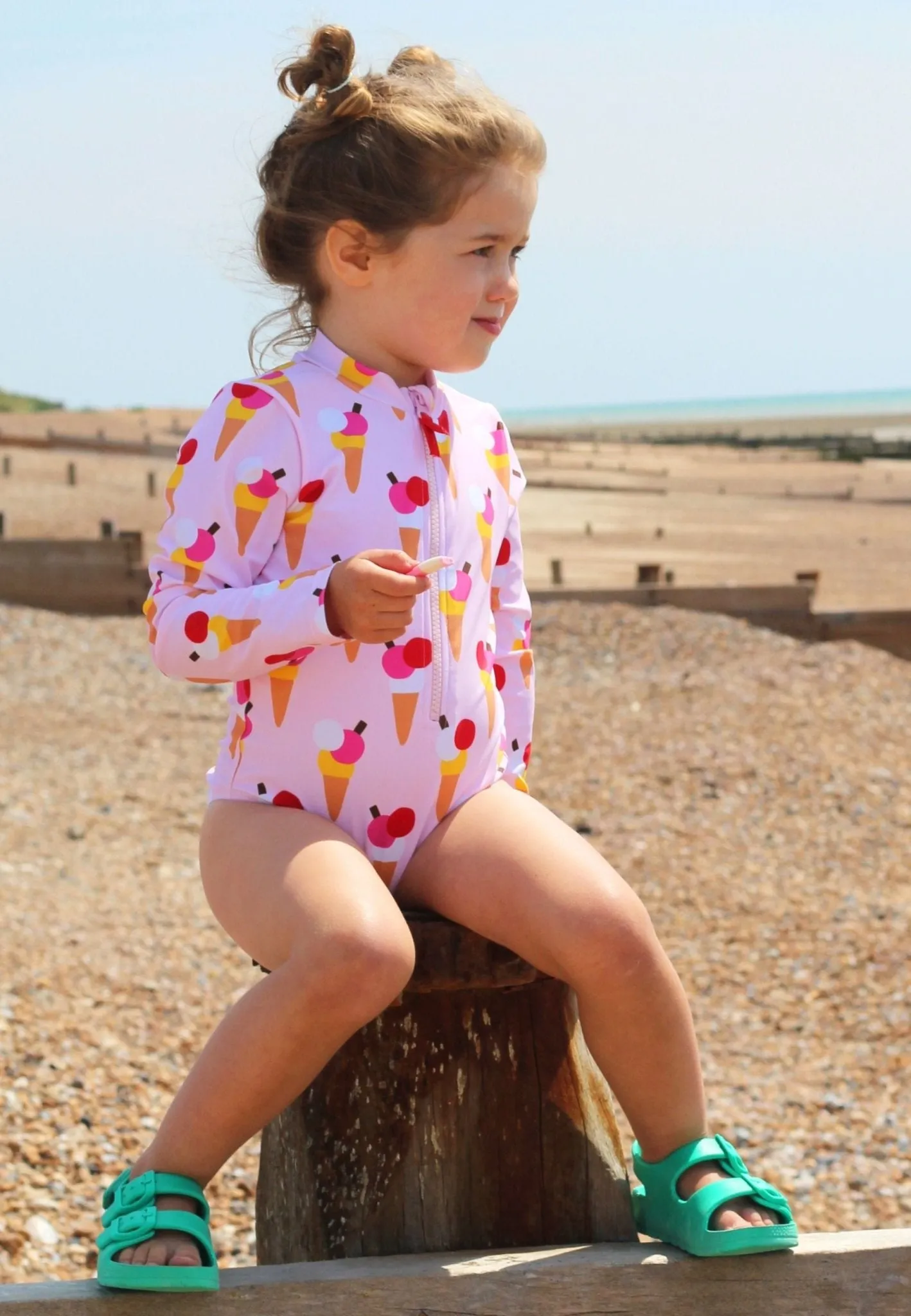 Ice Cream Cones Print Long-Sleeved Kids' Swimsuit