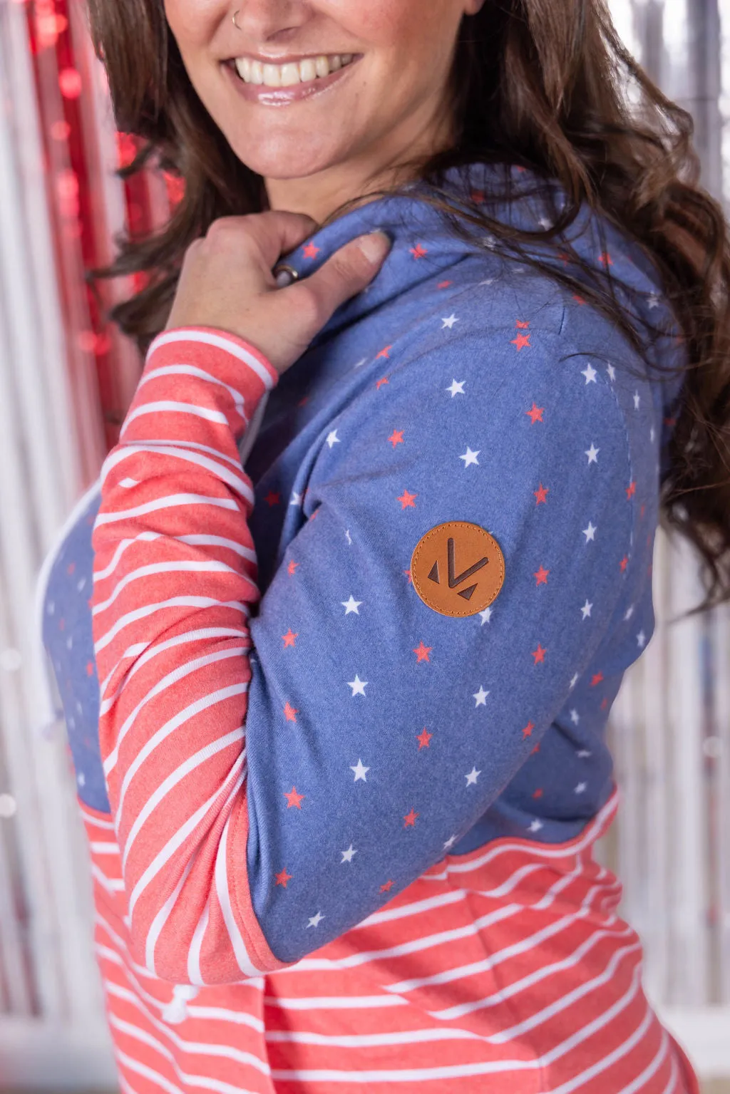 IN PRODUCTION Hailey Pullover Hoodie - Faded Navy Freedom Stars and Stripes