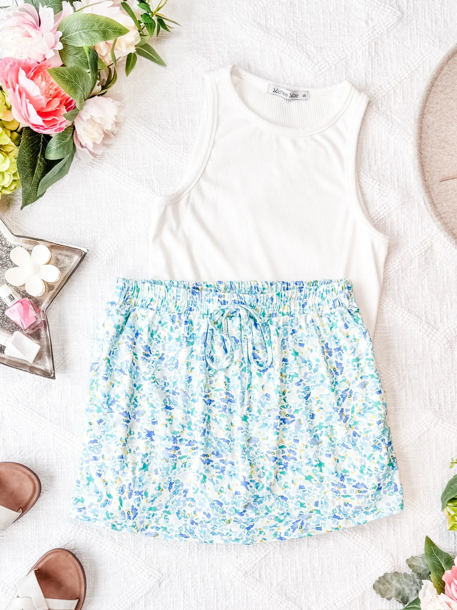 IN STOCK Sienna Skort - Aqua Micro Floral FINAL SALE