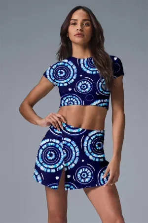 Indigo Spiral Skort Set – Crop Top & Slit Skirt for Tennis and Training