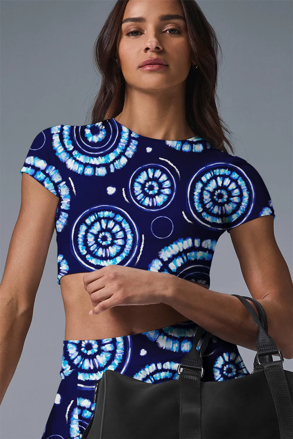 Indigo Spiral Skort Set – Crop Top & Slit Skirt for Tennis and Training