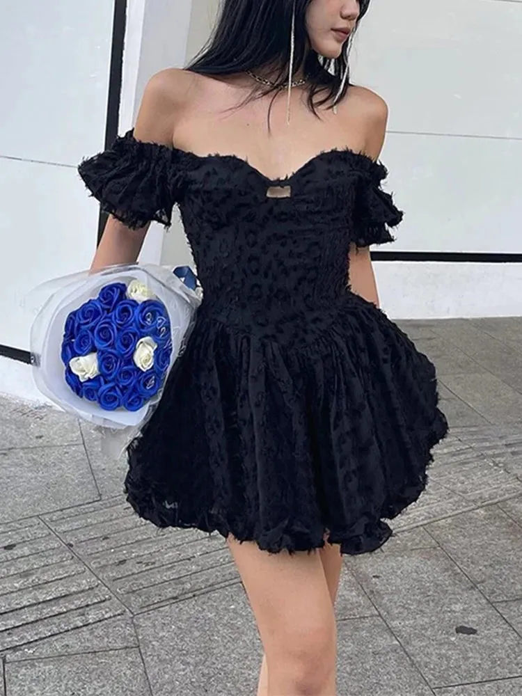 InsGoth Gothic Lolita Women's Summer Vintage High Waist Black Ball Gown Goth Puff Sleeve V-neck Gothic Dress