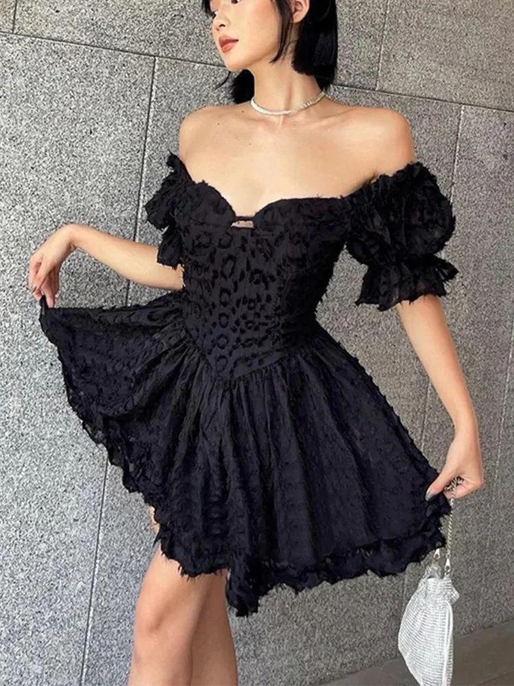 InsGoth Gothic Lolita Women's Summer Vintage High Waist Black Ball Gown Goth Puff Sleeve V-neck Gothic Dress