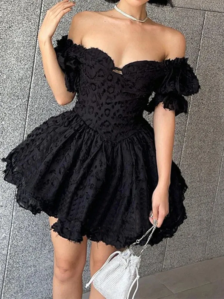 InsGoth Gothic Lolita Women's Summer Vintage High Waist Black Ball Gown Goth Puff Sleeve V-neck Gothic Dress