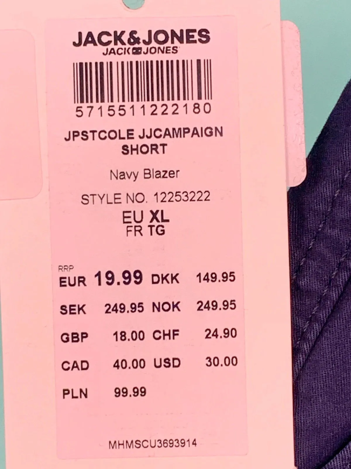 Jack & Jones Navy Blazer Campaign Shorts UK XL