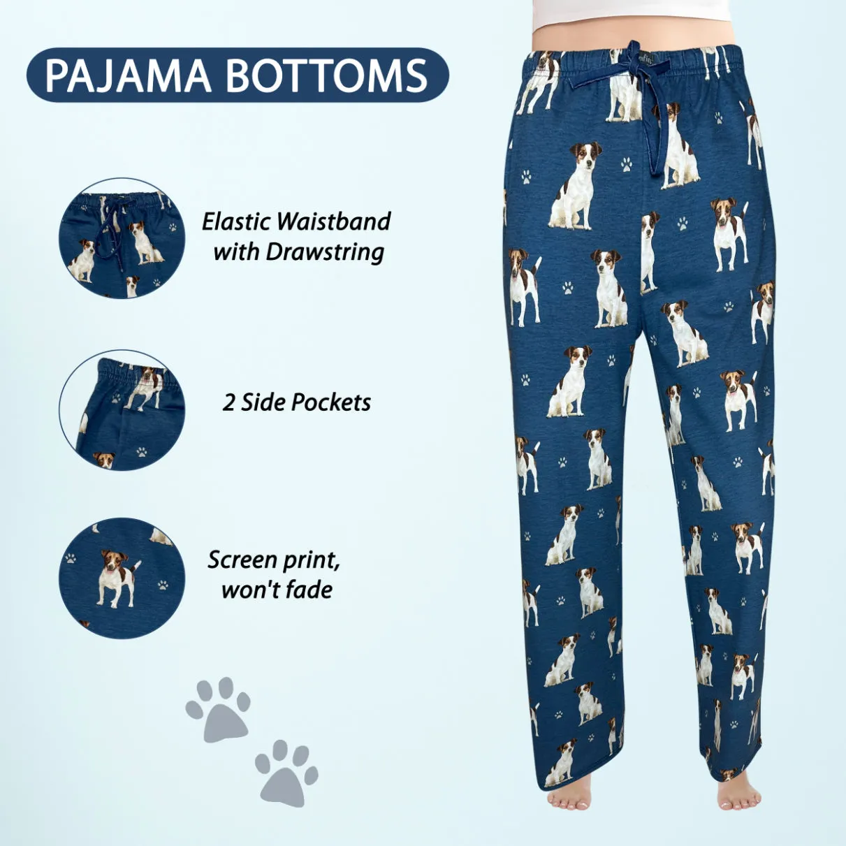 Jack Russell Pajama Bottoms - Unisex Cotton Blend PJs