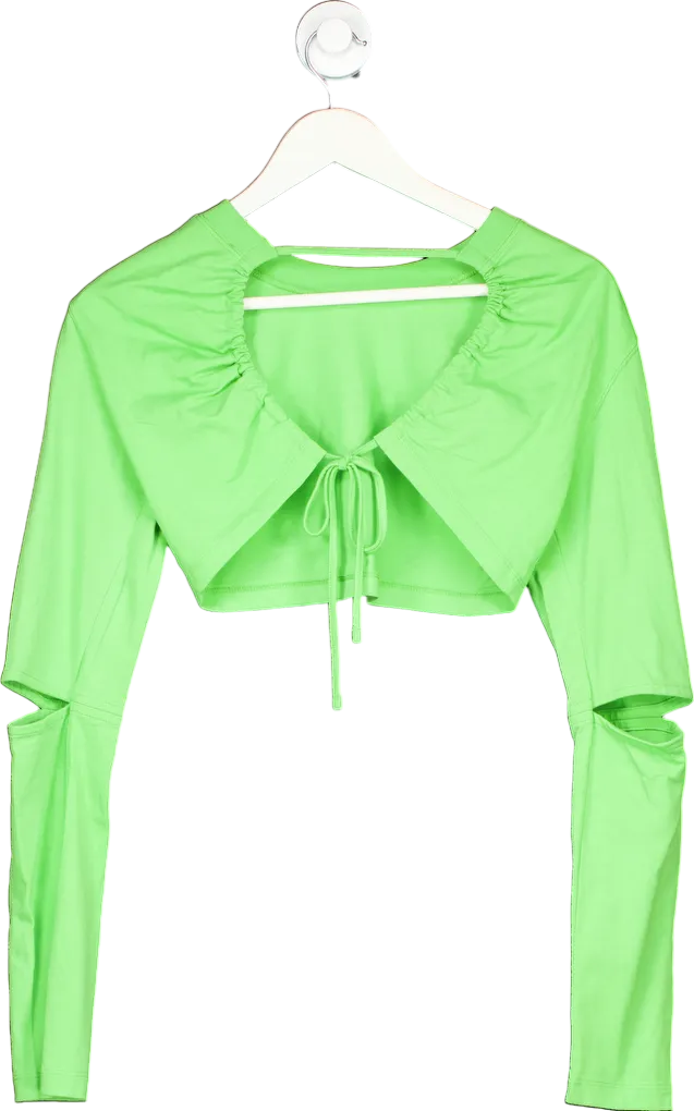 Jacquemus Green Piccola Cropped Cutout Cotton-Jersey Top UK XS