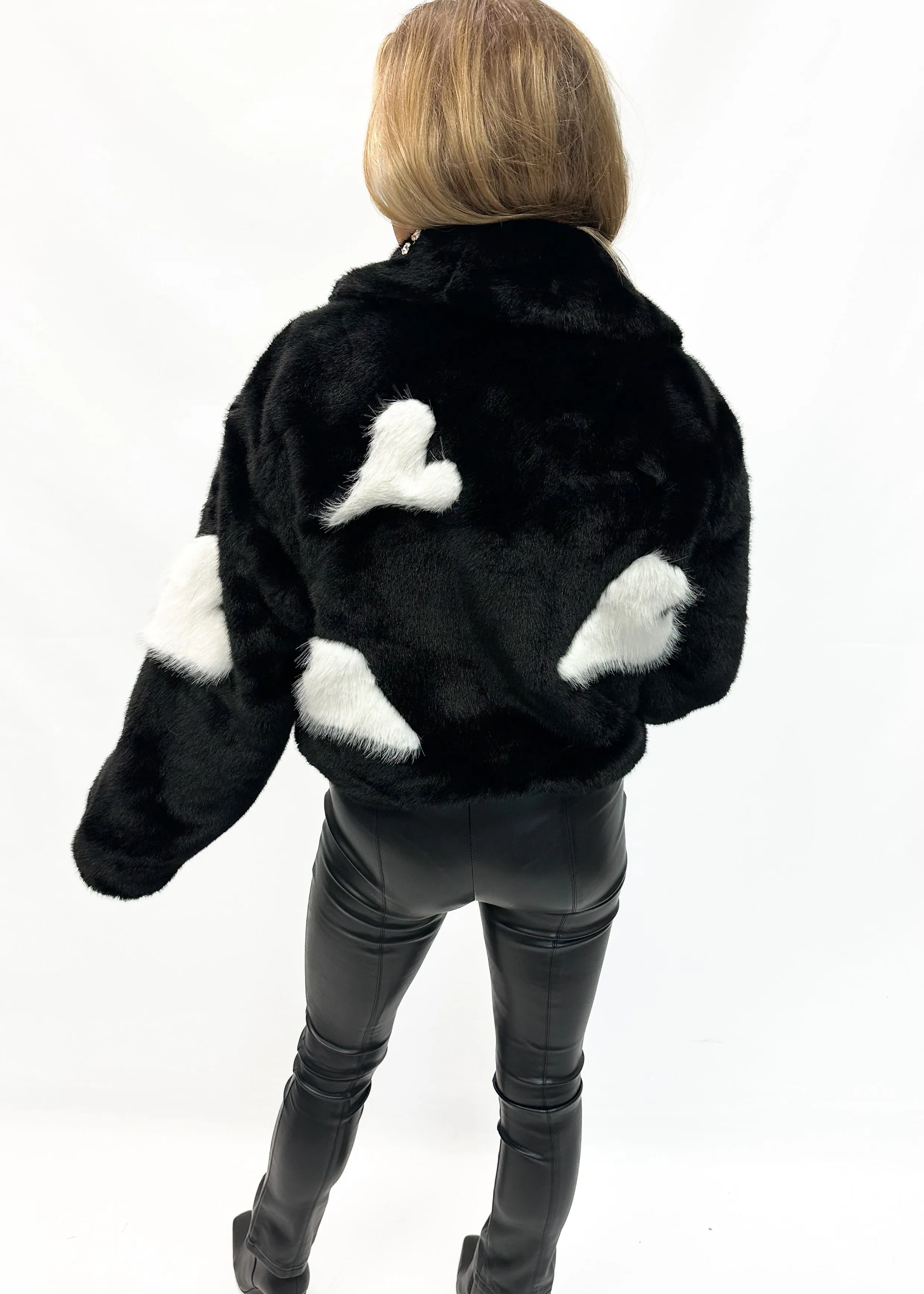 Jayley Handmade Love Heart Bamboo Fur Jacket - Black