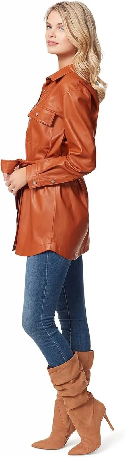 Jessica Simpson Women's Paula Belted Long Sleeve Shacket Jacket 30171909