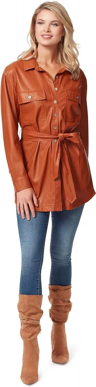 Jessica Simpson Women's Paula Belted Long Sleeve Shacket Jacket 30171909