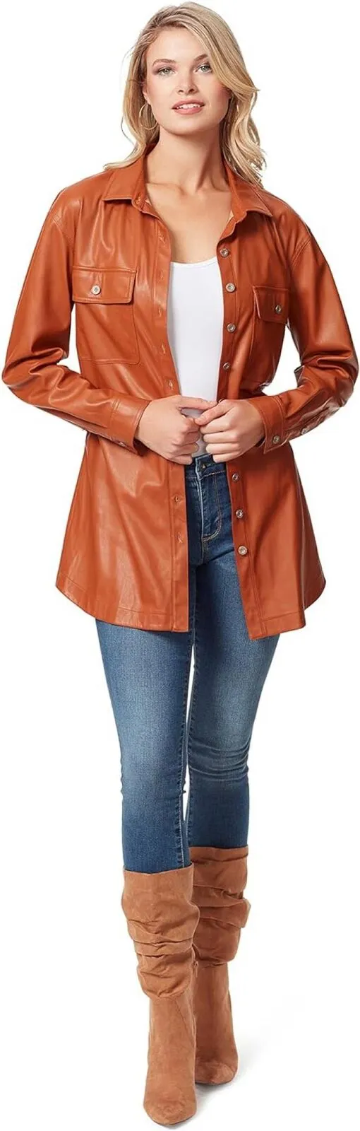 Jessica Simpson Women's Paula Belted Long Sleeve Shacket Jacket 30171909