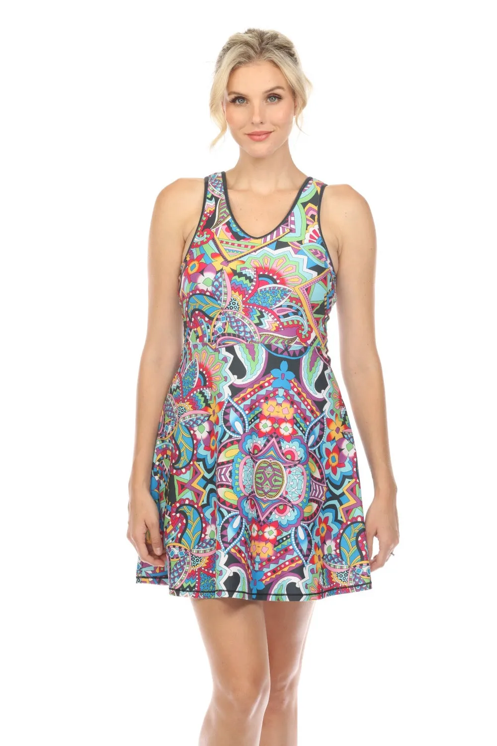 Johnny Was Bee Active Demarne Scoop Back Fit & Flare Tennis Dress Boho Chic A7824