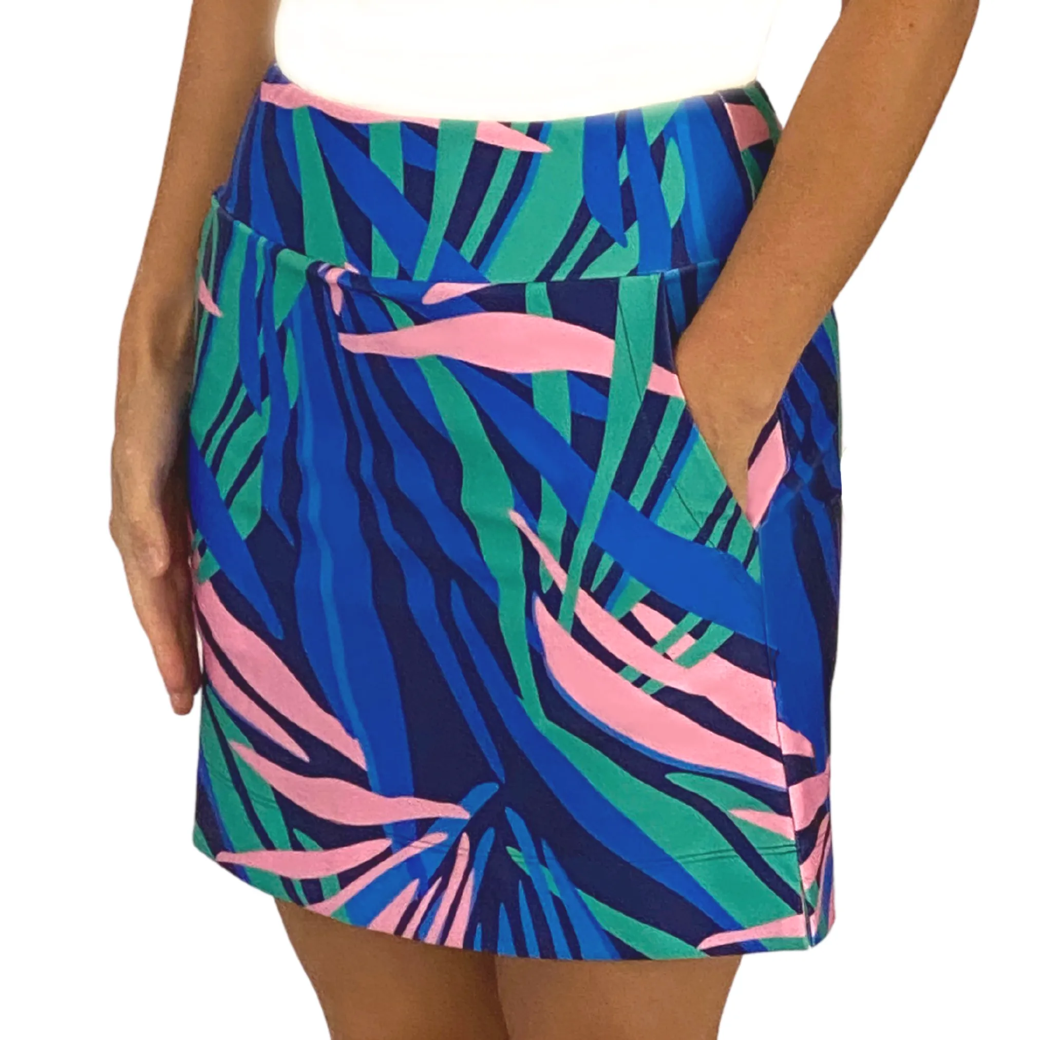 Kiawah Country Club Skort in Tropical Leaves Navy and Pink
