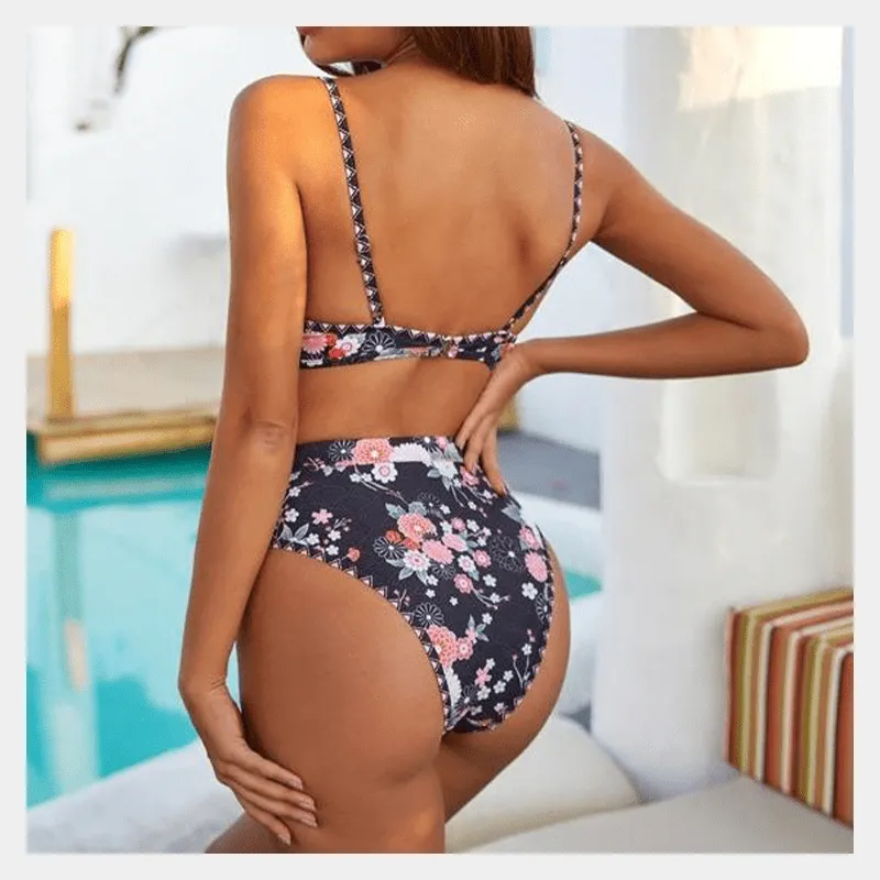 Kiera Black Floral Bikini Swimwear