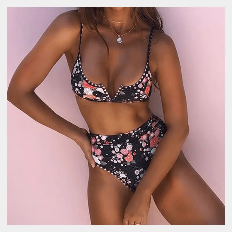 Kiera Black Floral Bikini Swimwear