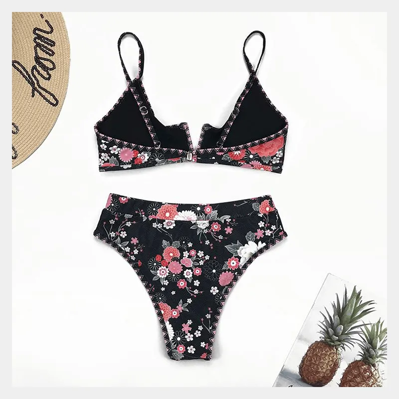 Kiera Black Floral Bikini Swimwear