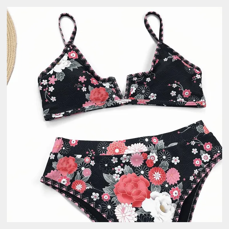 Kiera Black Floral Bikini Swimwear