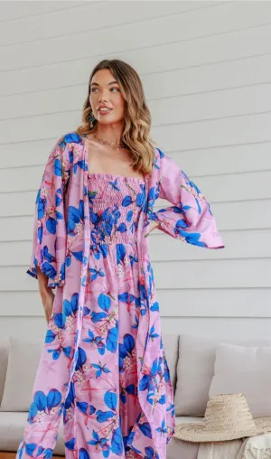 Kimono Wrap Bold Floral Mauve/Blue