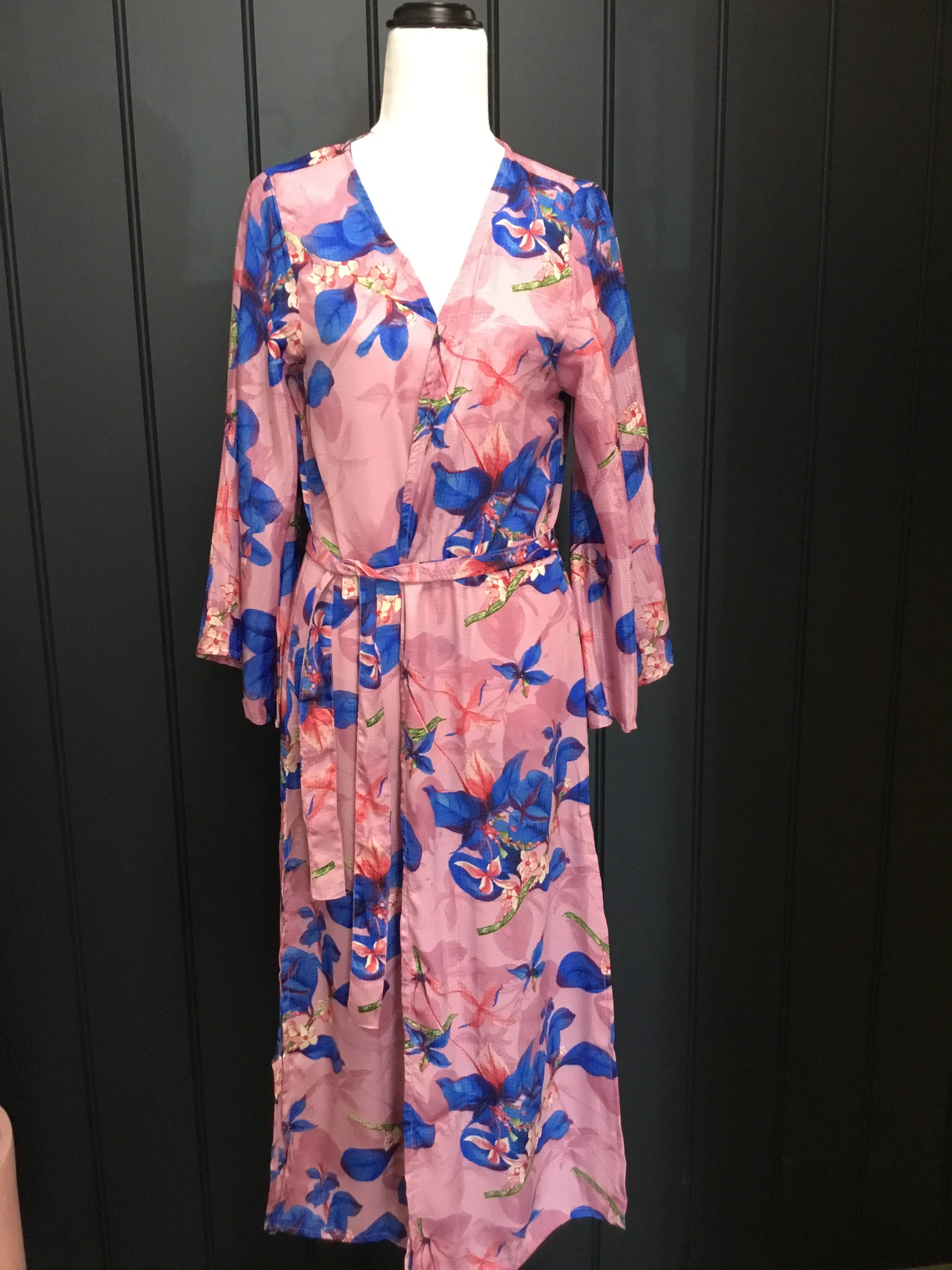 Kimono Wrap Bold Floral Mauve/Blue
