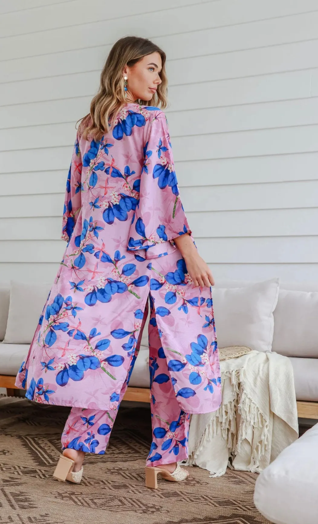 Kimono Wrap Bold Floral Mauve/Blue