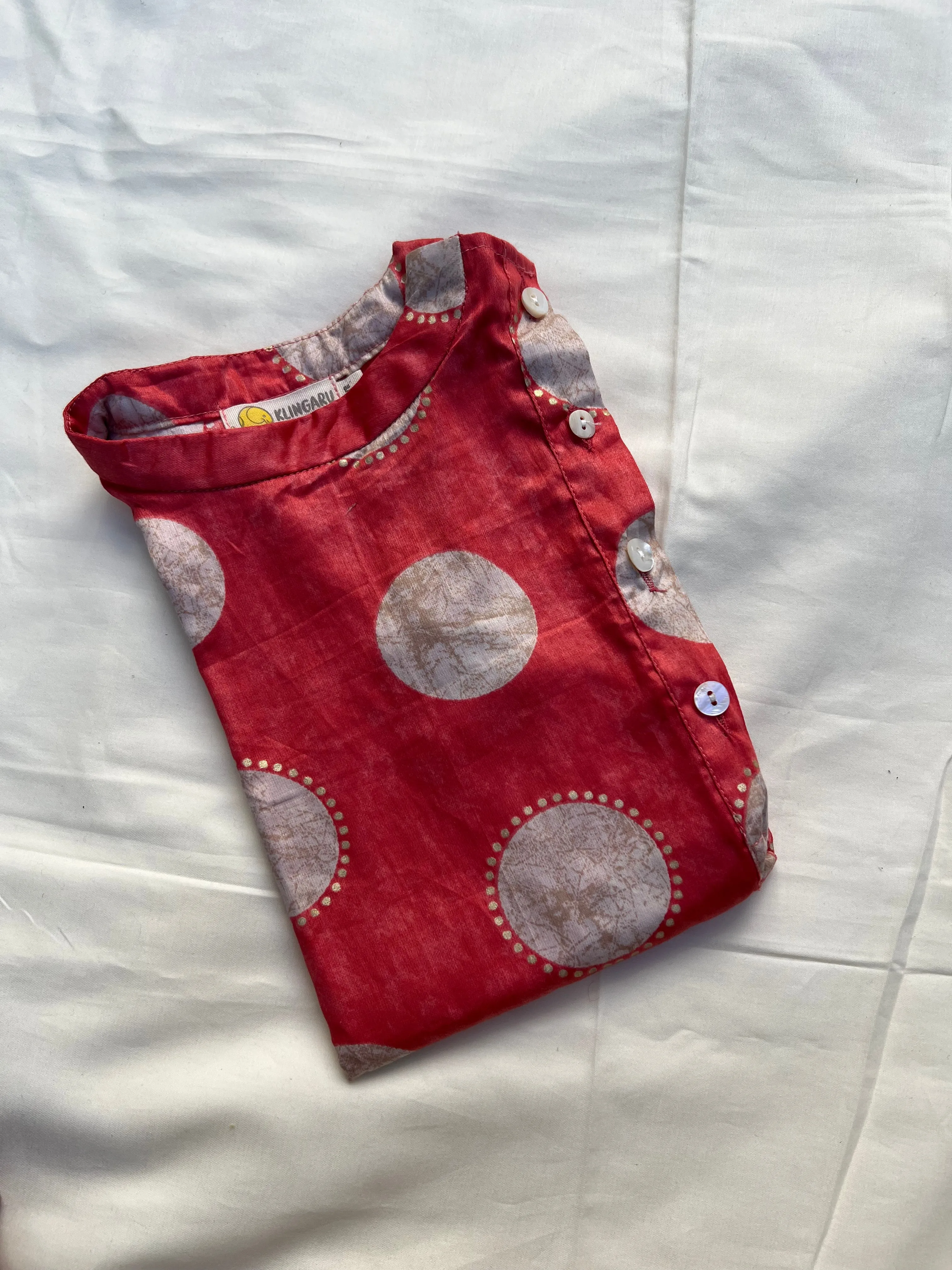 Klingaru Festive Long Kurta - Fiery Carrot Polka