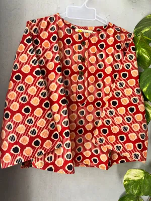 Klingaru Full Sleeves Unisex Short Kurta - Brick Red Dabu Polkas