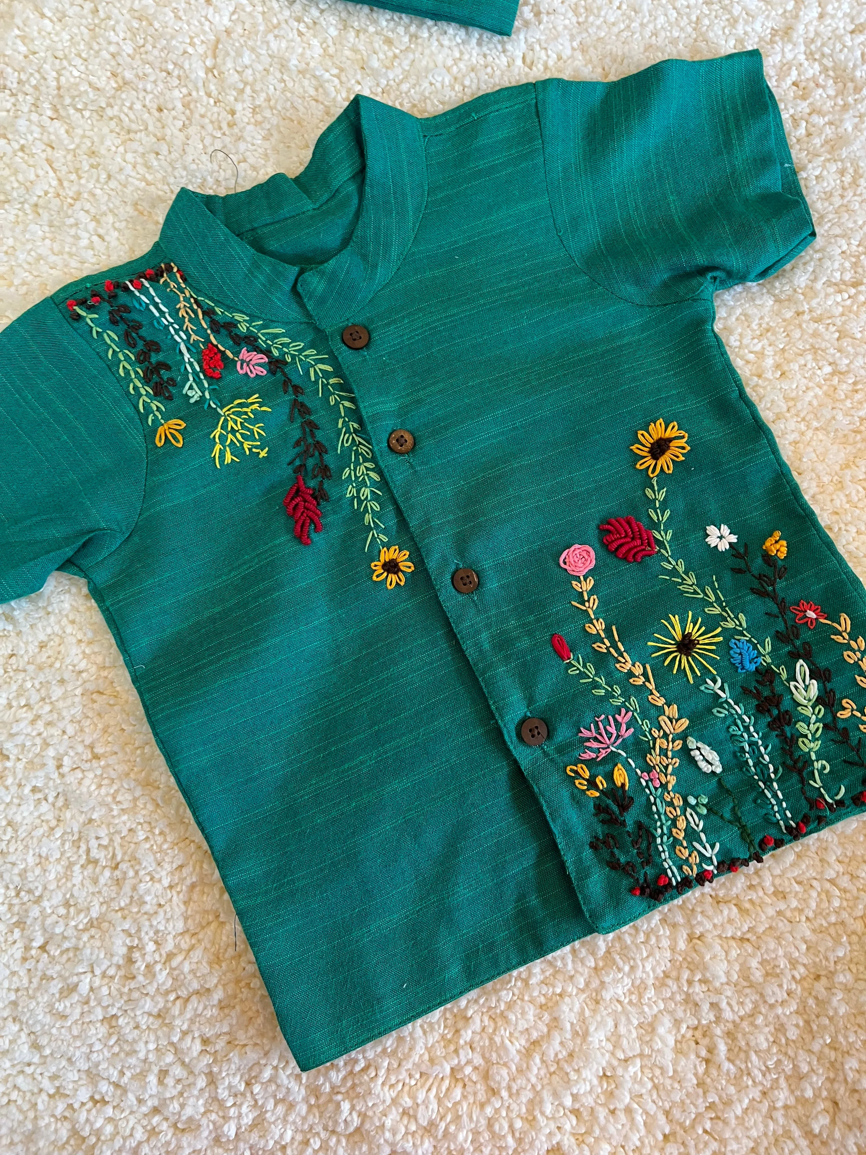 Klingaru Shirt - Green Garden with Hand Embroidery (PREORDER)