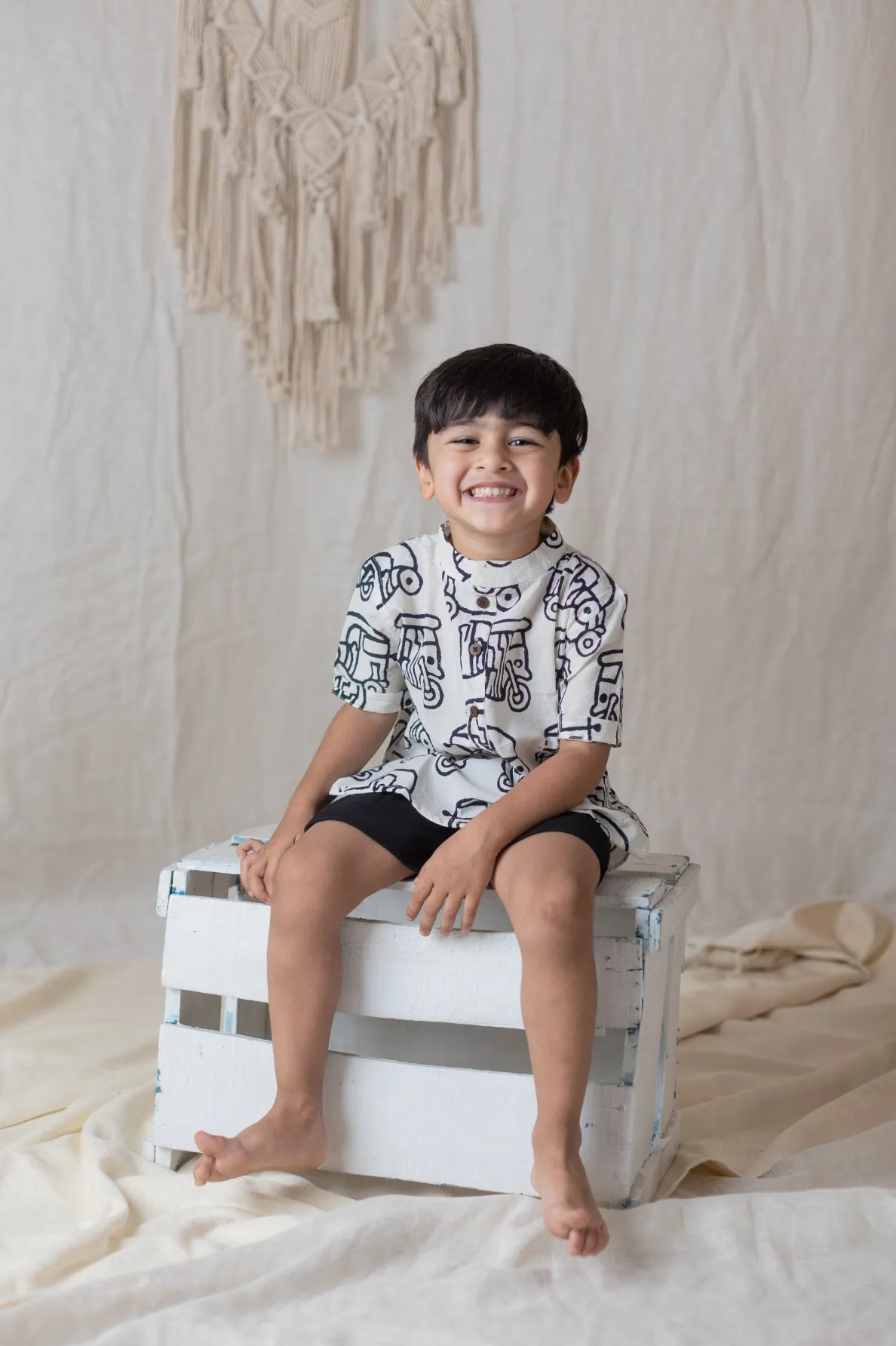Klingaru Short Kurta - Handblock Offwhite Auto