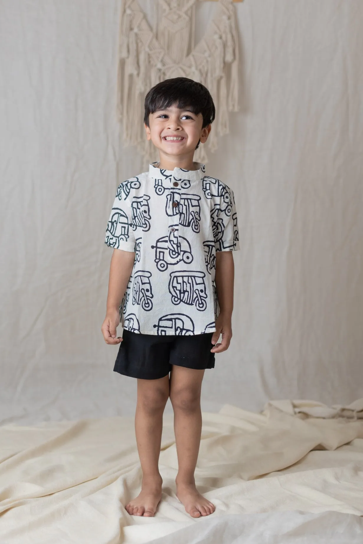 Klingaru Short Kurta - Handblock Offwhite Auto