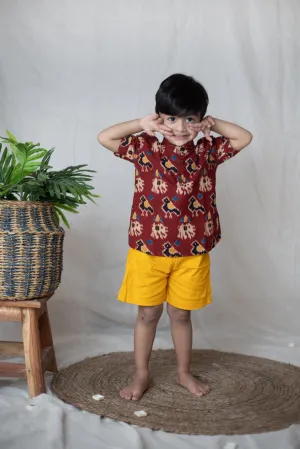 Klingaru Short Kurta - Maroon Patola Handblock Printed ( 6-12 Months)