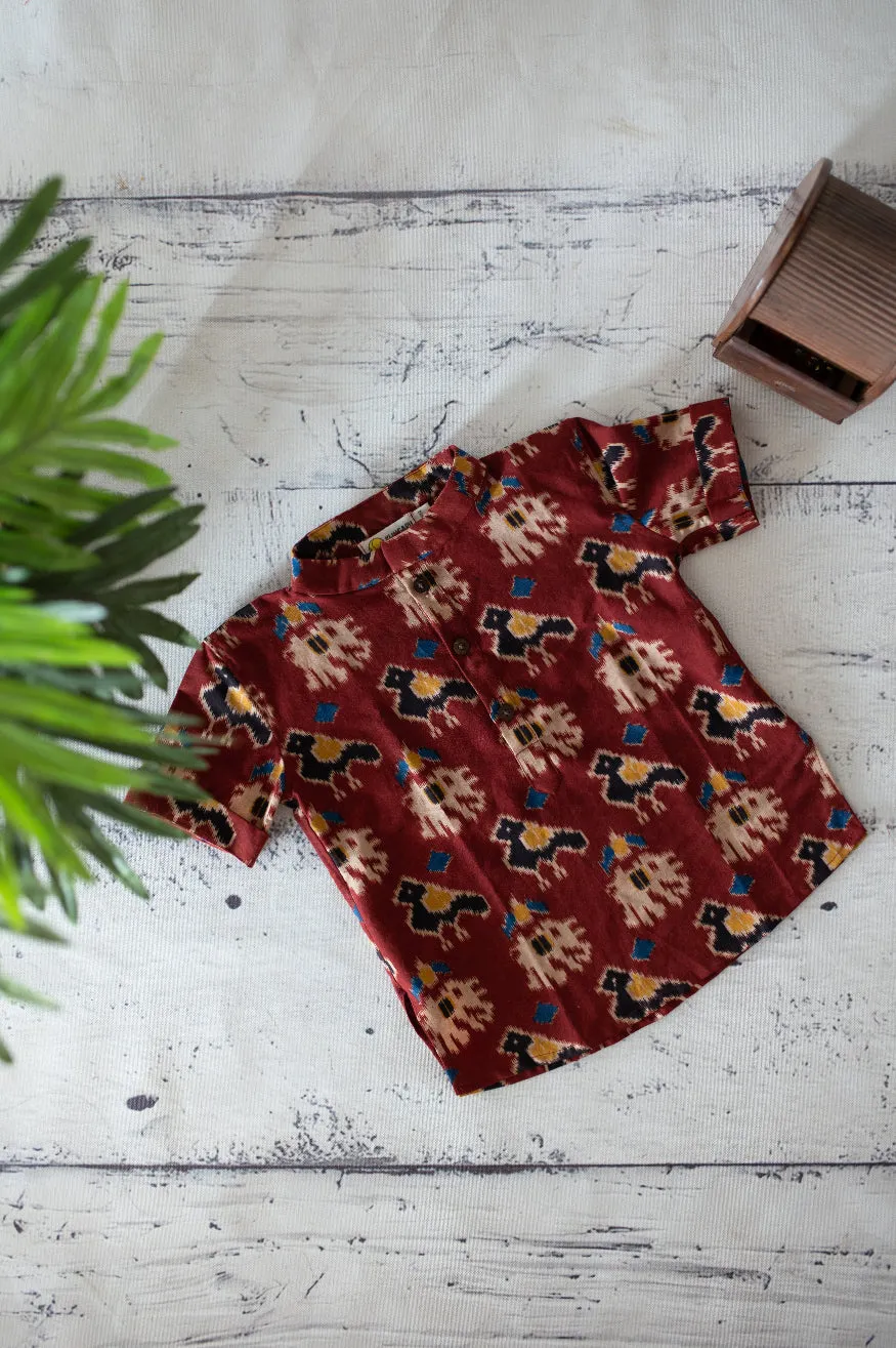 Klingaru Short Kurta - Maroon Patola Handblock Printed ( 6-12 Months)