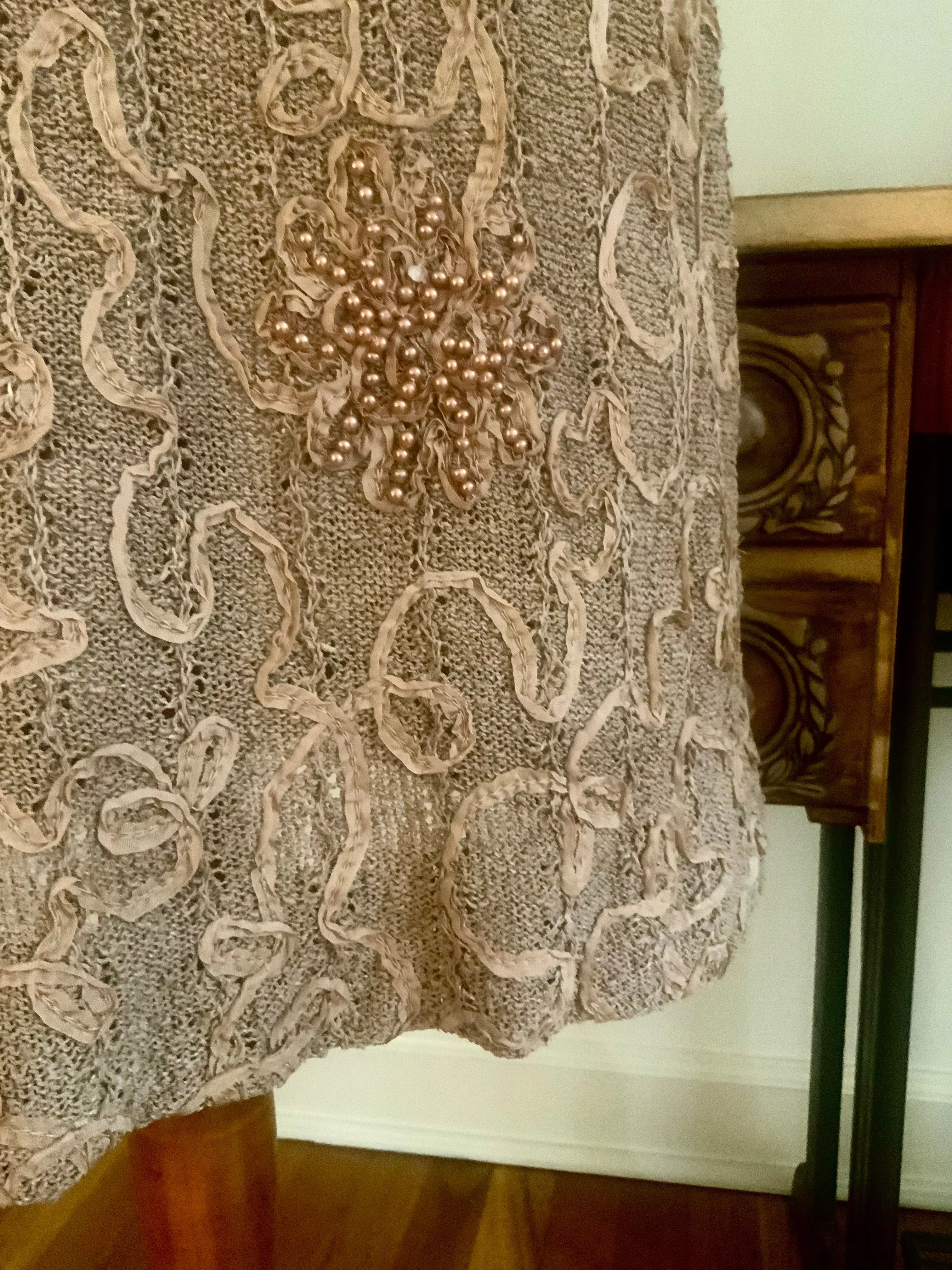 Knitted Dress, Beaded, Soutache Ribbon Embroidery - 30s