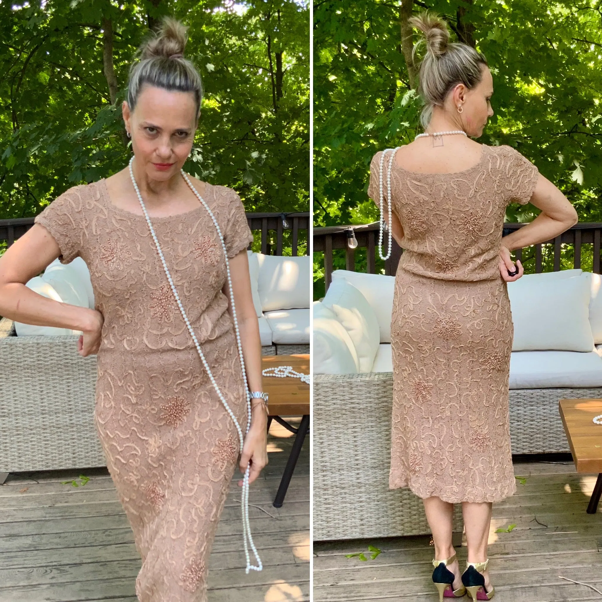 Knitted Dress, Beaded, Soutache Ribbon Embroidery - 30s