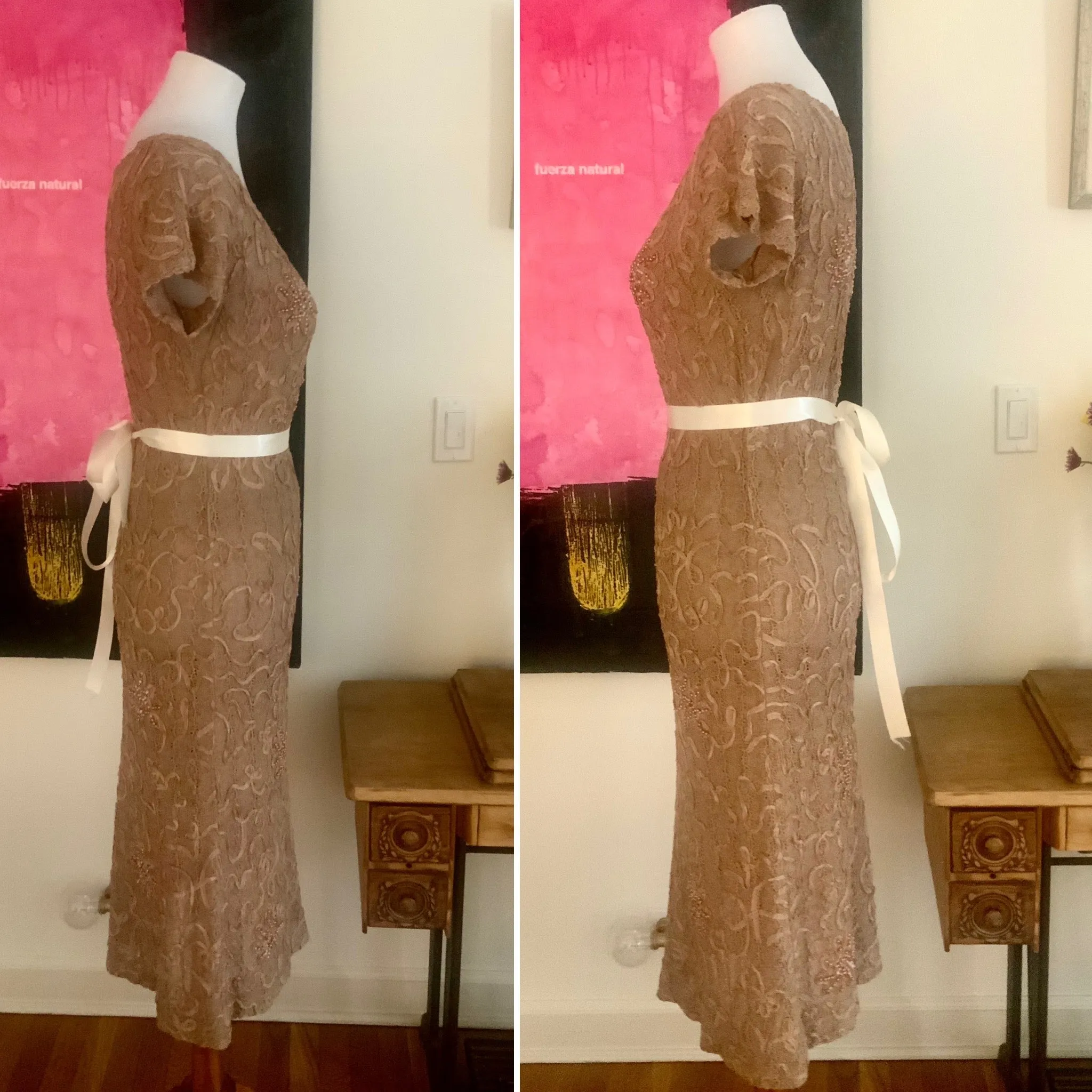 Knitted Dress, Beaded, Soutache Ribbon Embroidery - 30s