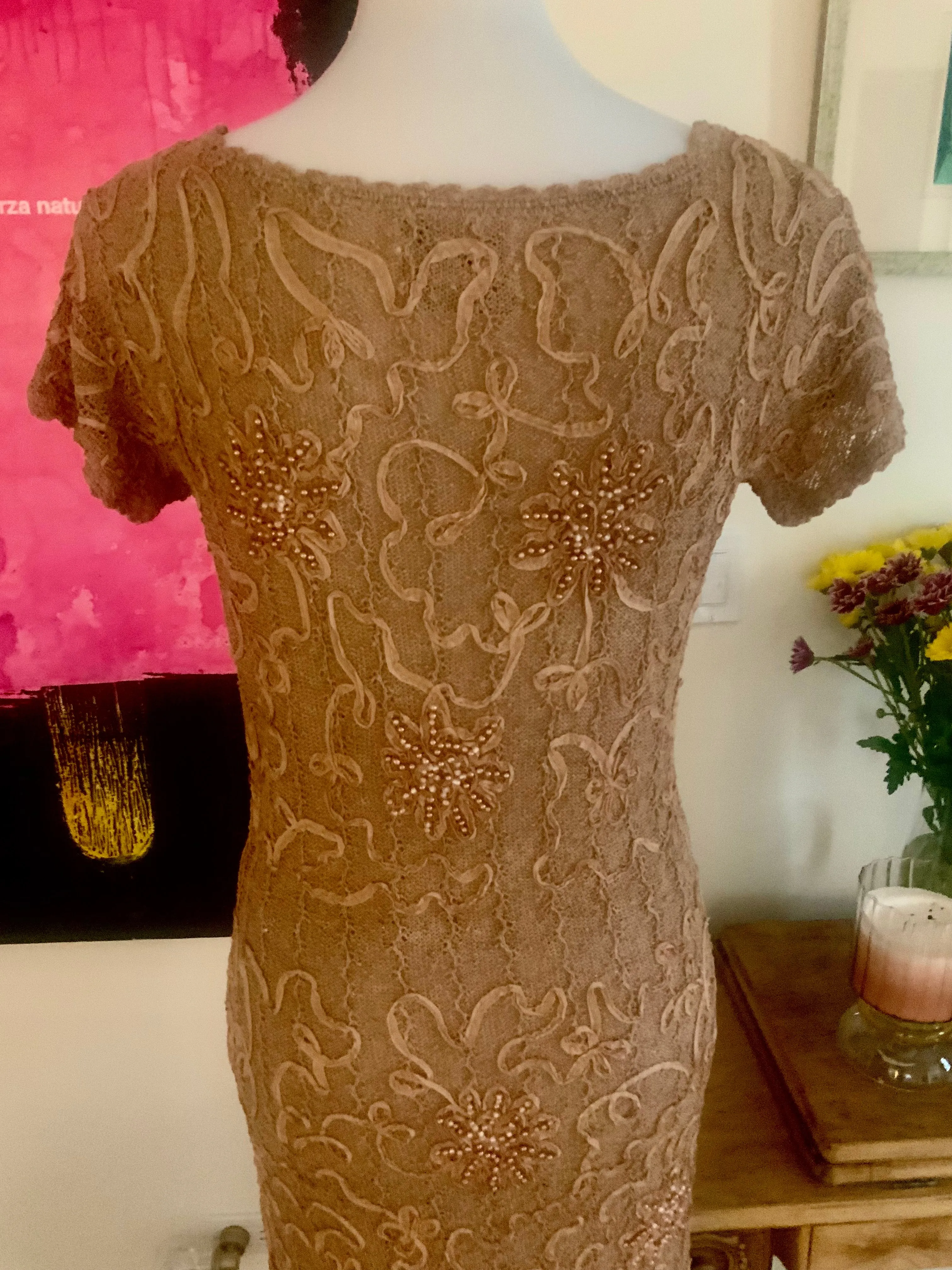 Knitted Dress, Beaded, Soutache Ribbon Embroidery - 30s