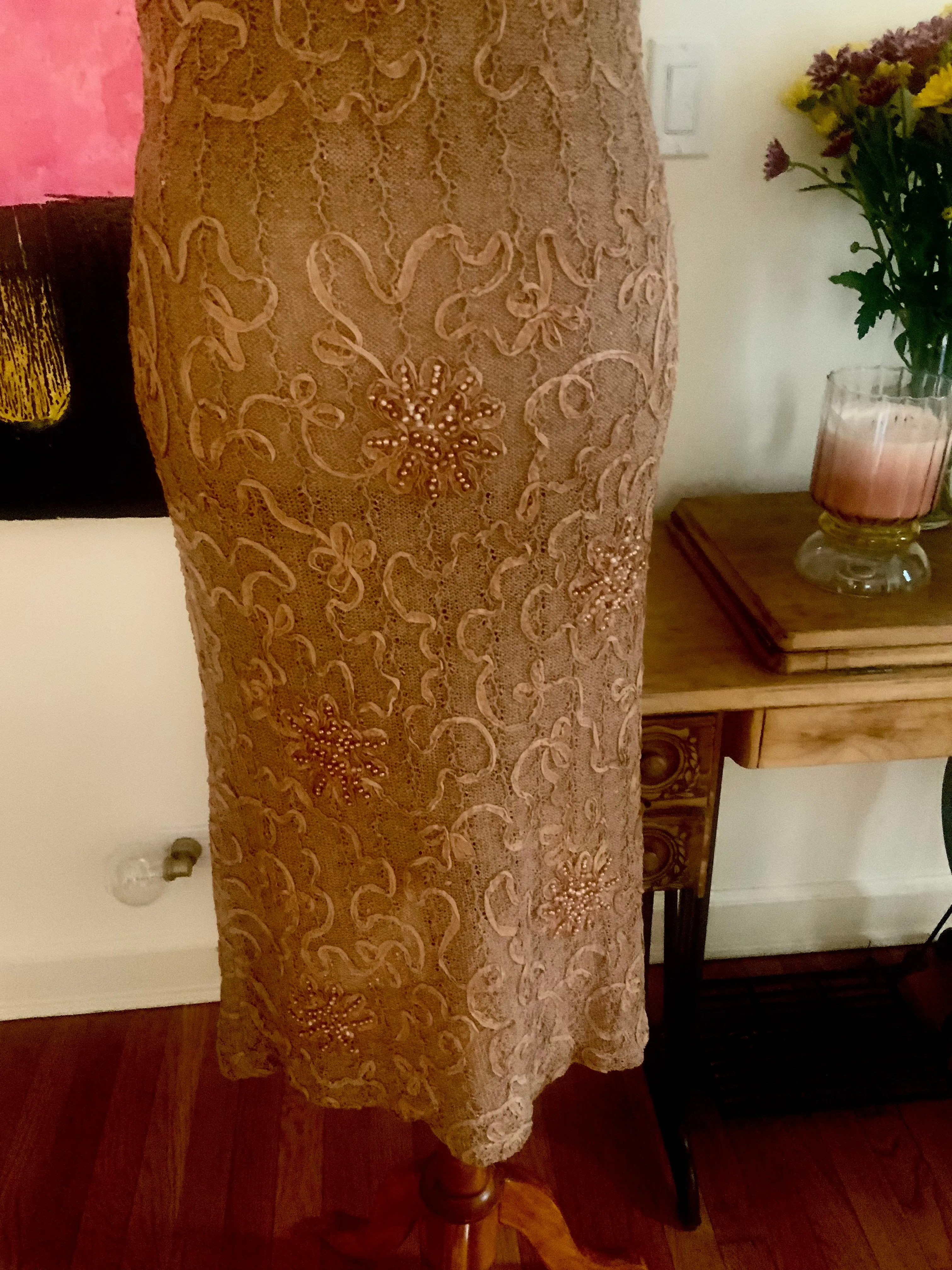 Knitted Dress, Beaded, Soutache Ribbon Embroidery - 30s