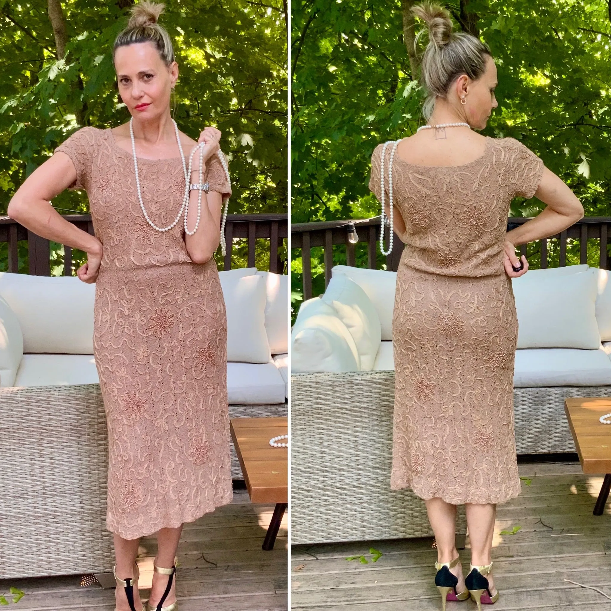 Knitted Dress, Beaded, Soutache Ribbon Embroidery - 30s
