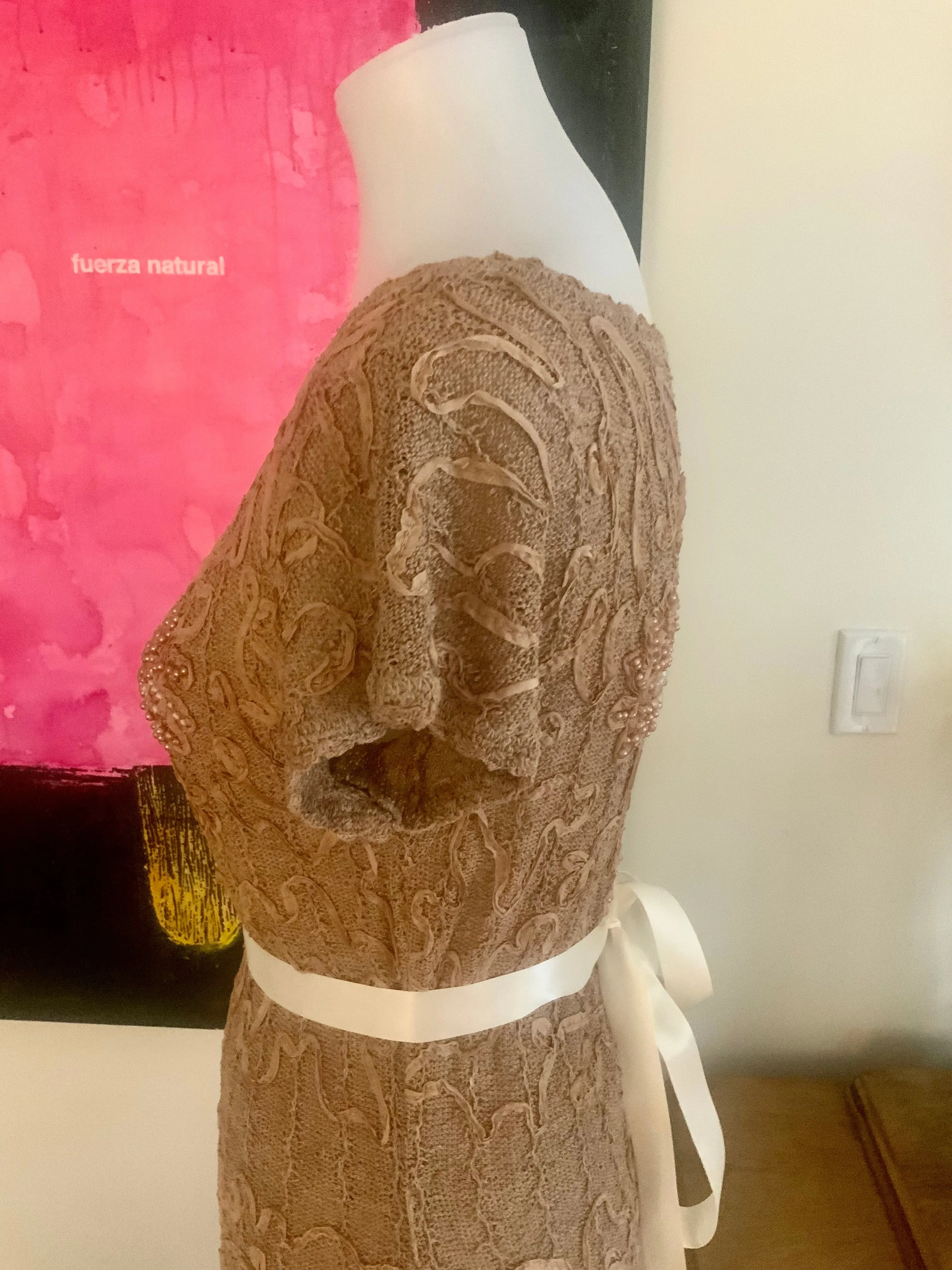 Knitted Dress, Beaded, Soutache Ribbon Embroidery - 30s